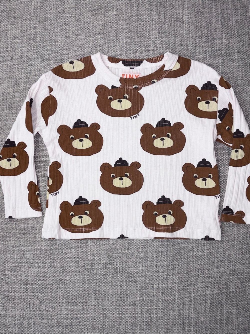 Tinycottons Bear Print Long Sleeve Top - Brown on White